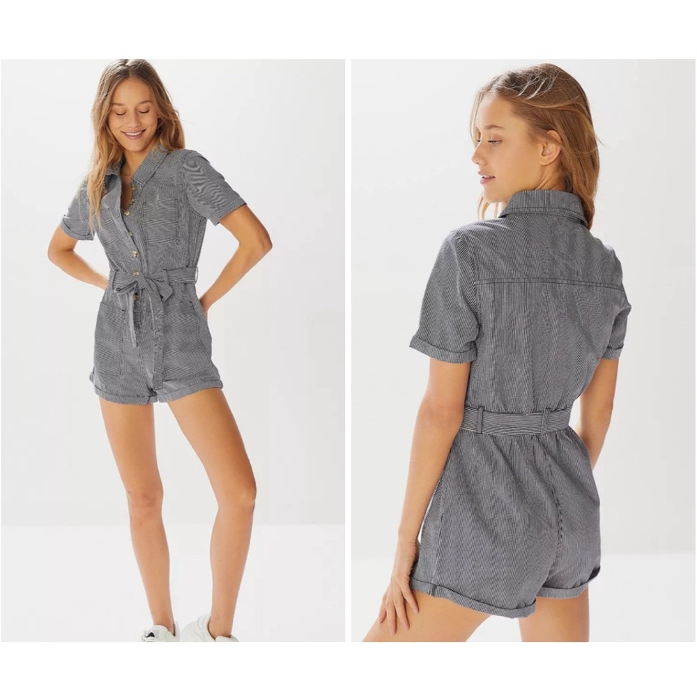 UO Carmen Striped Button-Front Playsuit